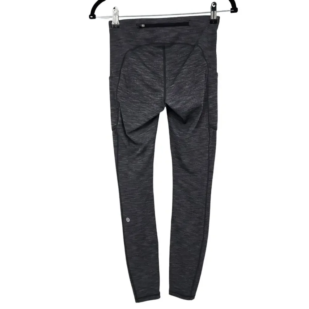 Lululemon Speed Up Legging Heathered Black Run Luxetreme Side Pockets Size 4